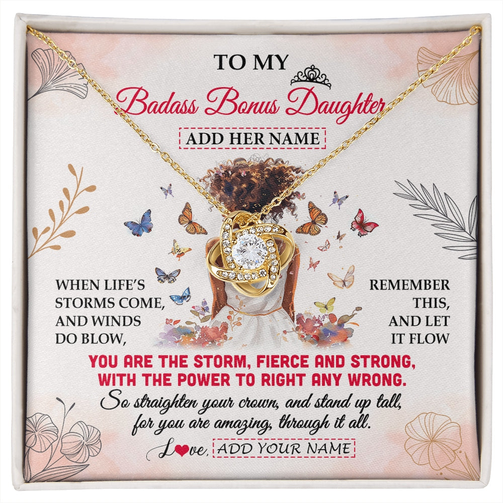 Love Knot Necklace 18K Yellow Gold Finish | 1 | Personalized To My Badass Bonus Daughter Necklace From StepmomFloral Butterfly African Afro Stepdaughter Birthday Gifts Christmas Custom Gift Box Message Card | https://siriusteestore.