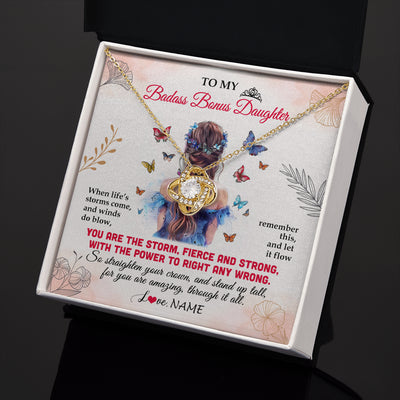 Love Knot Necklace 18K Yellow Gold Finish | 2 | Personalized To My Badass Bonus Daughter Necklace From Stepmom Bonus Dad Floral Butterfly Stepdaughter Birthday Christmas Customized Gift Box Message Card | siriusteestore