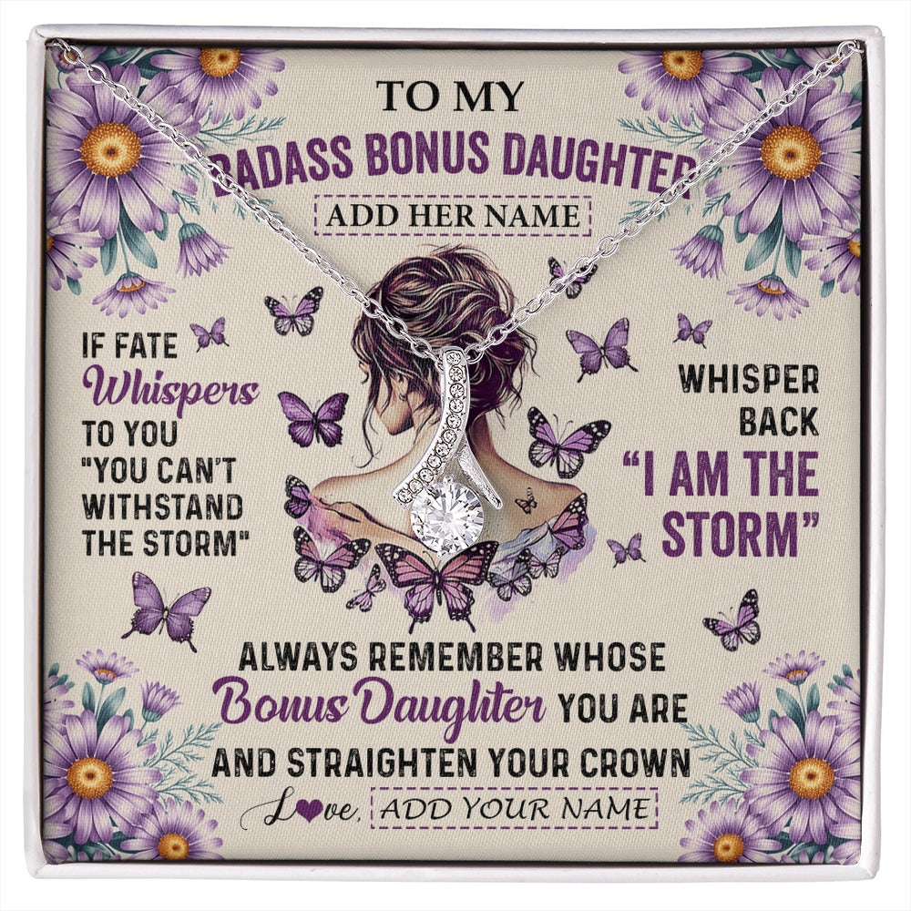Alluring Beauty Necklace 14K White Gold Finish | 1 | Personalized To My Badass Bonus Daughter Necklace From Stepmom Purple Butterfly I Am The Storm Stepdaughter Gifts Birthday Christmas Gift Box Message Card | https://siriusteestore.