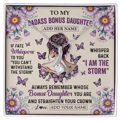 Alluring Beauty Necklace 14K White Gold Finish | 1 | Personalized To My Badass Bonus Daughter Necklace From Stepmom Purple Butterfly I Am The Storm Stepdaughter Gifts Birthday Christmas Gift Box Message Card | https://siriusteestore.