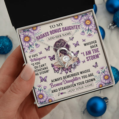 Forever Love Necklace 14K White Gold Finish | 2 | Personalized To My Badass Bonus Daughter Necklace From Stepmom Purple Butterfly I Am The Storm Stepdaughter Gifts Birthday Christmas Gift Box Message Card | https://siriusteestore.