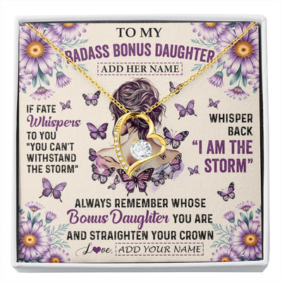 Forever Love Necklace 18K Yellow Gold Finish | 1 | Personalized To My Badass Bonus Daughter Necklace From Stepmom Purple Butterfly I Am The Storm Stepdaughter Gifts Birthday Christmas Gift Box Message Card | https://siriusteestore.