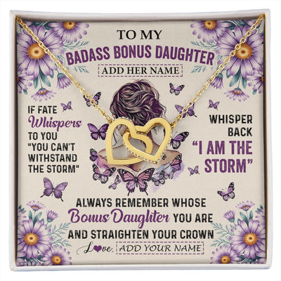 Interlocking Hearts Necklace 18K Yellow Gold Finish | 1 | Personalized To My Badass Bonus Daughter Necklace From Stepmom Purple Butterfly I Am The Storm Stepdaughter Gifts Birthday Christmas Gift Box Message Card | https://siriusteestore.