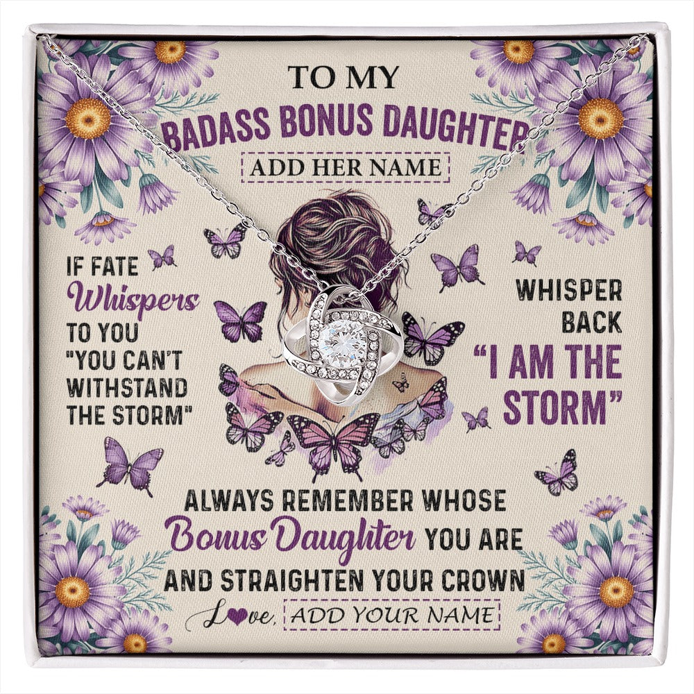 Love Knot Necklace 14K White Gold Finish | 1 | Personalized To My Badass Bonus Daughter Necklace From Stepmom Purple Butterfly I Am The Storm Stepdaughter Gifts Birthday Christmas Gift Box Message Card | https://siriusteestore.