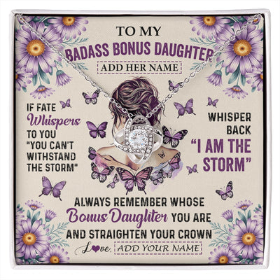 Love Knot Necklace 14K White Gold Finish | 1 | Personalized To My Badass Bonus Daughter Necklace From Stepmom Purple Butterfly I Am The Storm Stepdaughter Gifts Birthday Christmas Gift Box Message Card | https://siriusteestore.