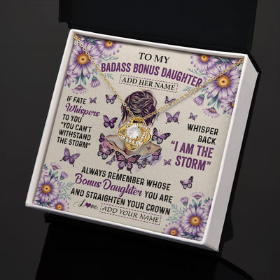 Love Knot Necklace 18K Yellow Gold Finish | 2 | Personalized To My Badass Bonus Daughter Necklace From Stepmom Purple Butterfly I Am The Storm Stepdaughter Gifts Birthday Christmas Gift Box Message Card | https://siriusteestore.