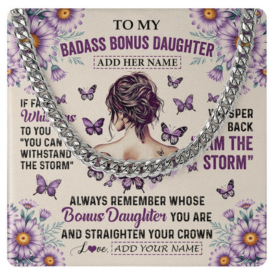 Cuban Link Chain Necklace Stainless Steel | 1 | Personalized To My Badass Bonus Daughter Necklace From Stepmom Purple Butterfly I Am The Storm Stepdaughter Gifts Birthday Christmas Gift Box Message Card Shirt & Hoodie | https://siriusteestore.