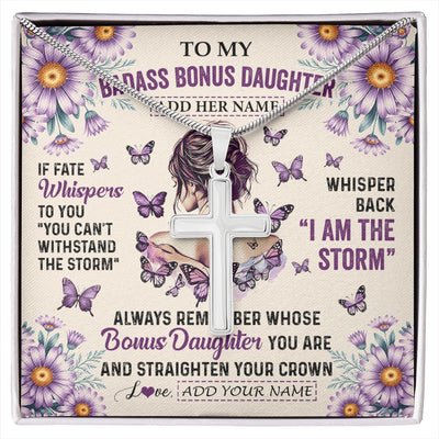 Stainless Cross Necklace Stainless Steel | 1 | Personalized To My Badass Bonus Daughter Necklace From Stepmom Purple Butterfly I Am The Storm Stepdaughter Gifts Birthday Christmas Gift Box Message Card Shirt & Hoodie | https://siriusteestore.
