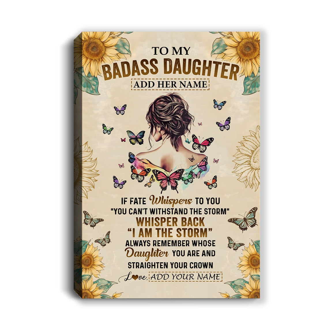 Personalized To My Badass Daughter Canvas From Dad Mom Father I Am The Storm Daughter Gifts Birthday Graduation Christmas Custom Wall Art Print Framed Canvas | siriusteestore
