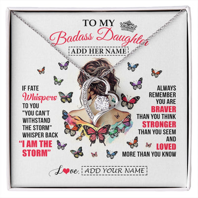 Forever Love Necklace 14K White Gold Finish | 1 | Personalized To My Badass Daughter From Dad Mom Father Necklace I Am The Storm Daughter Gifts Birthday Graduation Christmas Custom Gift Box Message Card | https://siriusteestore.