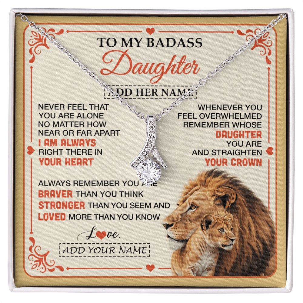 Alluring Beauty Necklace 14K White Gold Finish | 1 | Personalized To My Badass Daughter Gifts From Mom Dad Necklace Lion Jewelry Gifts Present Ideas For Daughter Birthday Christmas Custom Gift Box Message Card | https://siriusteestore.