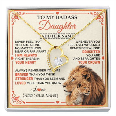Forever Love Necklace 18K Yellow Gold Finish | 1 | Personalized To My Badass Daughter Gifts From Mom Dad Necklace Lion Jewelry Gifts Present Ideas For Daughter Birthday Christmas Custom Gift Box Message Card | https://siriusteestore.