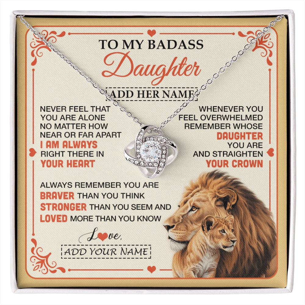 Love Knot Necklace 14K White Gold Finish | 1 | Personalized To My Badass Daughter Gifts From Mom Dad Necklace Lion Jewelry Gifts Present Ideas For Daughter Birthday Christmas Custom Gift Box Message Card | https://siriusteestore.