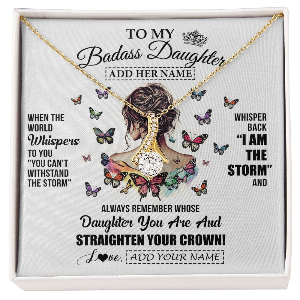 Alluring Beauty Necklace 18K Yellow Gold Finish | 1 | Personalized To My Badass Daughter I Am The Storm Necklace From Dad Mom Father Beautiful Daughter Birthday Gifts Graduation Christmas Gift Box Message Card | https://siriusteestore.