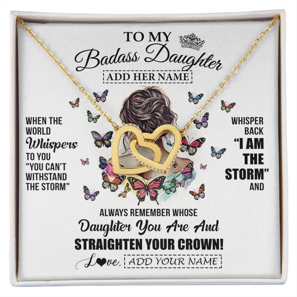 Interlocking Hearts Necklace 18K Yellow Gold Finish | 1 | Personalized To My Badass Daughter I Am The Storm Necklace From Dad Mom Father Beautiful Daughter Birthday Gifts Graduation Christmas Gift Box Message Card | https://siriusteestore.