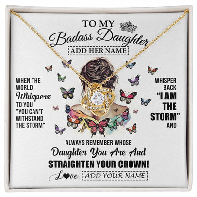 Love Knot Necklace 18K Yellow Gold Finish | 1 | Personalized To My Badass Daughter I Am The Storm Necklace From Dad Mom Father Beautiful Daughter Birthday Gifts Graduation Christmas Gift Box Message Card | https://siriusteestore.