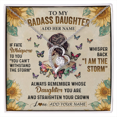 Forever Love Necklace 14K White Gold Finish | 1 | Personalized To My Badass Daughter Necklace From Dad Mom Father I Am The Storm Daughter Gifts Birthday Graduation Christmas Customized Gift Box Message Card | siriusteestore