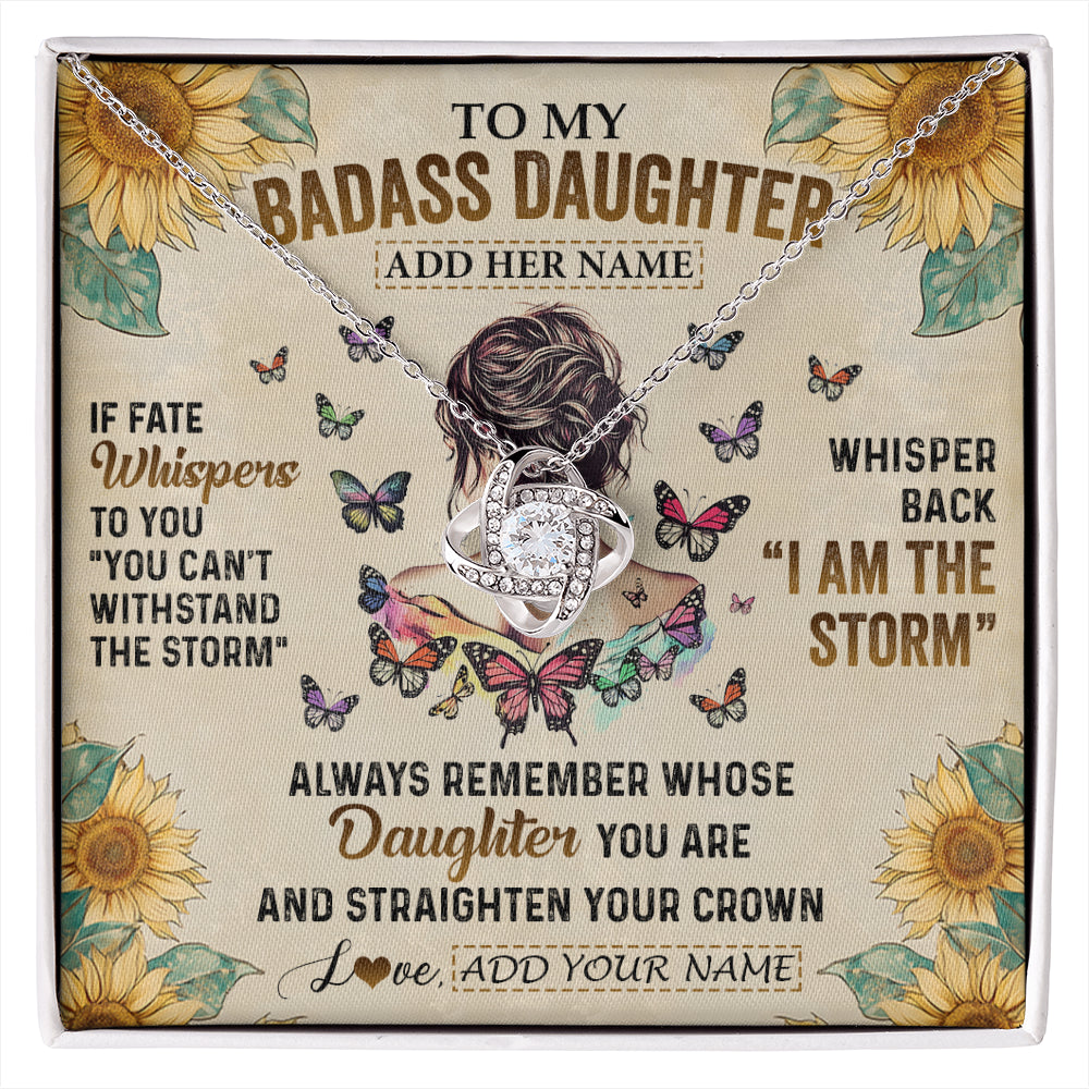 Love Knot Necklace 14K White Gold Finish | 1 | Personalized To My Badass Daughter Necklace From Dad Mom Father I Am The Storm Daughter Gifts Birthday Graduation Christmas Customized Gift Box Message Card | siriusteestore