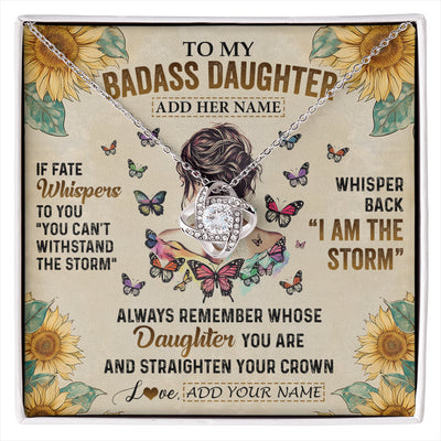 Love Knot Necklace 14K White Gold Finish | 1 | Personalized To My Badass Daughter Necklace From Dad Mom Father I Am The Storm Daughter Gifts Birthday Graduation Christmas Customized Gift Box Message Card | siriusteestore