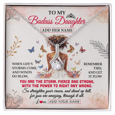 Alluring Beauty Necklace 14K White Gold Finish | 1 | Personalized To My Badass Daughter Necklace From Dad Mom Floral Butterfly African Afro Daughter Birthday Gifts Graduation Christmas Gift Box Message Card | https://siriusteestore.
