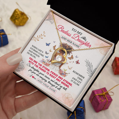 Forever Love Necklace 18K Yellow Gold Finish | 2 | Personalized To My Badass Daughter Necklace From Dad Mom Floral Butterfly African Afro Daughter Birthday Gifts Graduation Christmas Gift Box Message Card | https://siriusteestore.