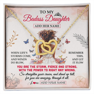 Interlocking Hearts Necklace 18K Yellow Gold Finish | 1 | Personalized To My Badass Daughter Necklace From Dad Mom Floral Butterfly African Afro Daughter Birthday Gifts Graduation Christmas Gift Box Message Card | https://siriusteestore.