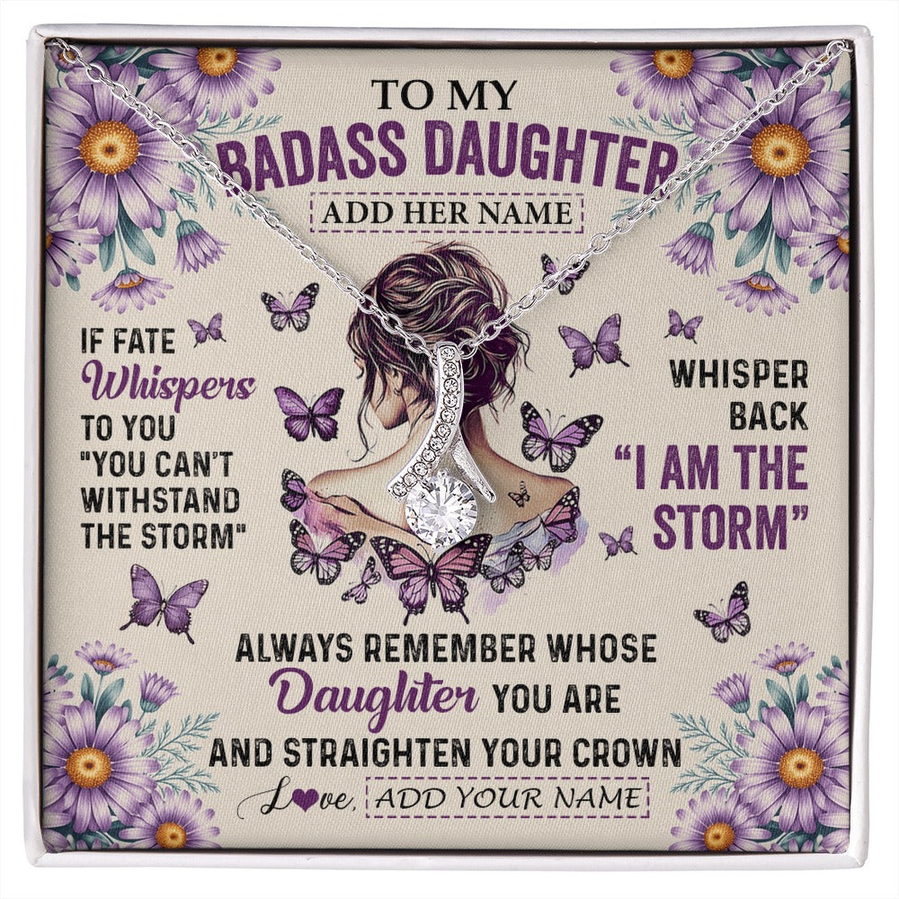Alluring Beauty Necklace 14K White Gold Finish | 1 | Personalized To My Badass Daughter Necklace From Dad Mom Purple Butterfly I Am The Storm Daughter Gifts Birthday Graduation Christmas Gift Box Message Card | https://siriusteestore.
