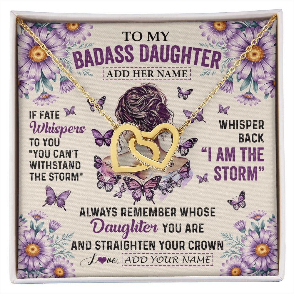 Interlocking Hearts Necklace 18K Yellow Gold Finish | 1 | Personalized To My Badass Daughter Necklace From Dad Mom Purple Butterfly I Am The Storm Daughter Gifts Birthday Graduation Christmas Gift Box Message Card | https://siriusteestore.