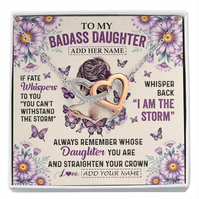 Interlocking Hearts Necklace Stainless Steel & Rose Gold Finish | 1 | Personalized To My Badass Daughter Necklace From Dad Mom Purple Butterfly I Am The Storm Daughter Gifts Birthday Graduation Christmas Gift Box Message Card | https://siriusteestore.