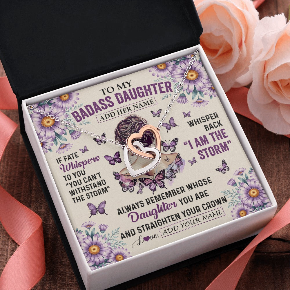 Interlocking Hearts Necklace Stainless Steel & Rose Gold Finish | 2 | Personalized To My Badass Daughter Necklace From Dad Mom Purple Butterfly I Am The Storm Daughter Gifts Birthday Graduation Christmas Gift Box Message Card | https://siriusteestore.