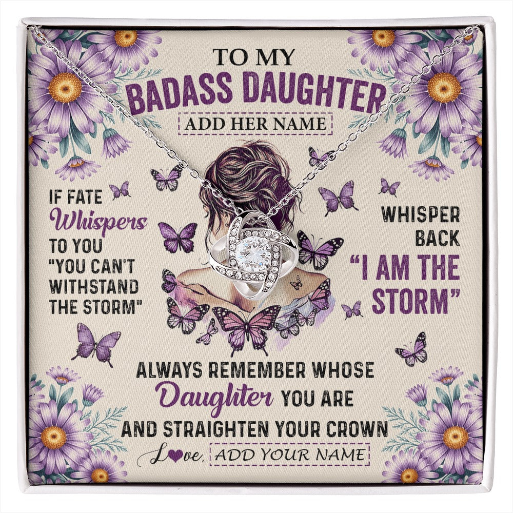 Love Knot Necklace 14K White Gold Finish | 1 | Personalized To My Badass Daughter Necklace From Dad Mom Purple Butterfly I Am The Storm Daughter Gifts Birthday Graduation Christmas Gift Box Message Card | https://siriusteestore.