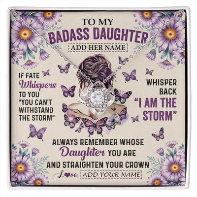Love Knot Necklace 14K White Gold Finish | 1 | Personalized To My Badass Daughter Necklace From Dad Mom Purple Butterfly I Am The Storm Daughter Gifts Birthday Graduation Christmas Gift Box Message Card | https://siriusteestore.