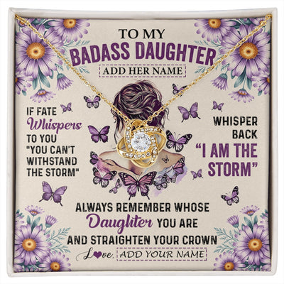 Love Knot Necklace 18K Yellow Gold Finish | 1 | Personalized To My Badass Daughter Necklace From Dad Mom Purple Butterfly I Am The Storm Daughter Gifts Birthday Graduation Christmas Gift Box Message Card | https://siriusteestore.