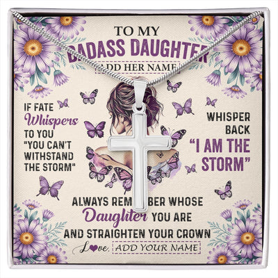 Stainless Cross Necklace Stainless Steel | 1 | Personalized To My Badass Daughter Necklace From Dad Mom Purple Butterfly I Am The Storm Daughter Gifts Birthday Graduation Christmas Gift Box Message Card Shirt & Hoodie | https://siriusteestore.