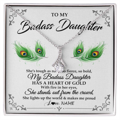 Alluring Beauty Necklace 14K White Gold Finish | 1 | Personalized To My Badass Daughter Necklace From Mom Dad Mother Father Love You Always Daughter Birthday Graduation Christmas Customized Gift Box Message Card | siriusteestore