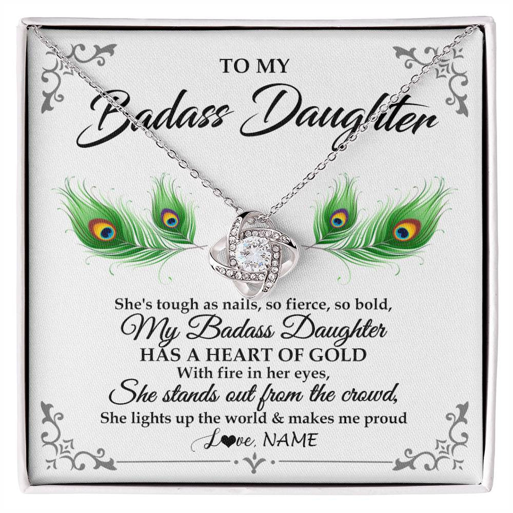 Love Knot Necklace 14K White Gold Finish | 1 | Personalized To My Badass Daughter Necklace From Mom Dad Mother Father Love You Always Daughter Birthday Graduation Christmas Customized Gift Box Message Card | siriusteestore