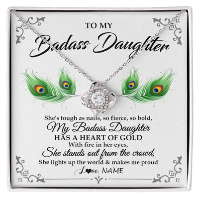 Love Knot Necklace 14K White Gold Finish | 1 | Personalized To My Badass Daughter Necklace From Mom Dad Mother Father Love You Always Daughter Birthday Graduation Christmas Customized Gift Box Message Card | siriusteestore
