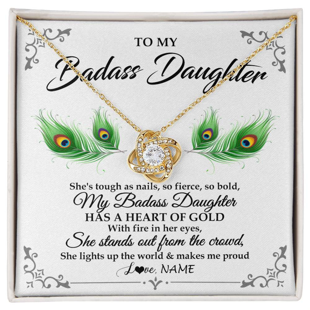 Love Knot Necklace 18K Yellow Gold Finish | 1 | Personalized To My Badass Daughter Necklace From Mom Dad Mother Father Love You Always Daughter Birthday Graduation Christmas Customized Gift Box Message Card | siriusteestore