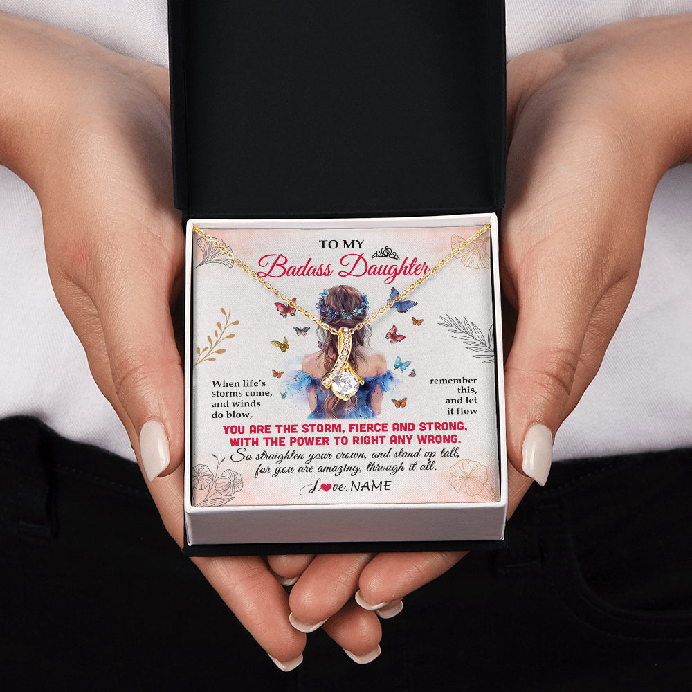 Alluring Beauty Necklace 18K Yellow Gold Finish | 2 | Personalized To My Badass Daughter Necklace From Mom Dad Mother Floral Butterfly Daughter Birthday Gifts Graduation Christmas Customized Gift Box Message Card | siriusteestore