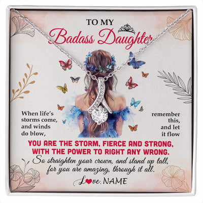 Alluring Beauty Necklace 14K White Gold Finish | 1 | Personalized To My Badass Daughter Necklace From Mom Dad Mother Floral Butterfly Daughter Birthday Gifts Graduation Christmas Customized Gift Box Message Card | siriusteestore