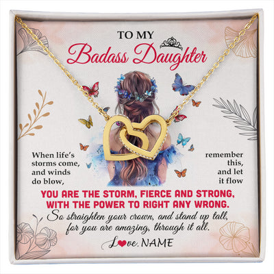 Interlocking Hearts Necklace 18K Yellow Gold Finish | 1 | Personalized To My Badass Daughter Necklace From Mom Dad Mother Floral Butterfly Daughter Birthday Gifts Graduation Christmas Customized Gift Box Message Card | siriusteestore