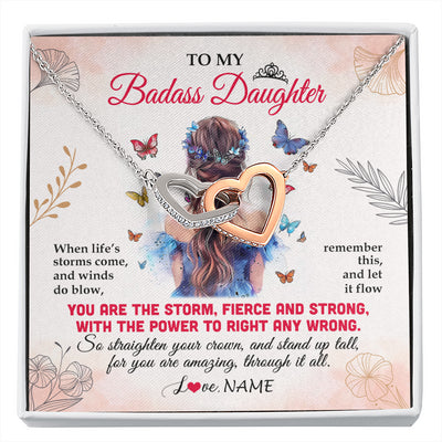 Interlocking Hearts Necklace Stainless Steel & Rose Gold Finish | 1 | Personalized To My Badass Daughter Necklace From Mom Dad Mother Floral Butterfly Daughter Birthday Gifts Graduation Christmas Customized Gift Box Message Card | siriusteestore