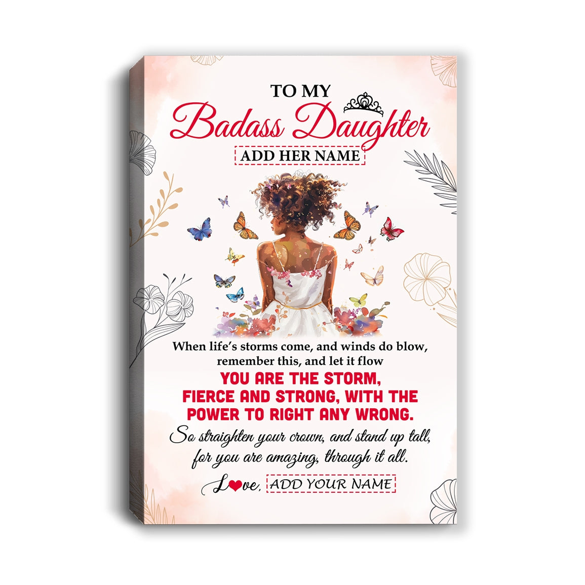 Personalized To My Badass Daughter Tumbler From Dad Father Mom Floral Butterfly African Afro Girl Daughter Birthday Gifts Christmas Custom Wall Art Framed Canvas | siriusteestore
