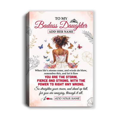 Personalized To My Badass Daughter Tumbler From Dad Father Mom Floral Butterfly African Afro Girl Daughter Birthday Gifts Christmas Custom Wall Art Framed Canvas | siriusteestore