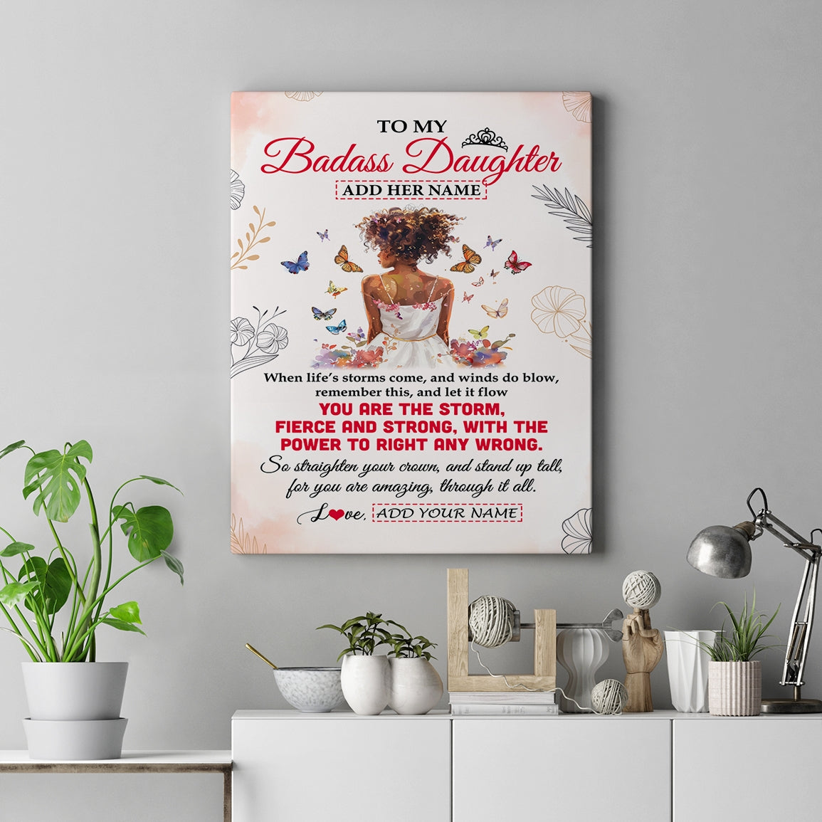 Personalized To My Badass Daughter Tumbler From Dad Father Mom Floral Butterfly African Afro Girl Daughter Birthday Gifts Christmas Custom Wall Art Framed Canvas | siriusteestore