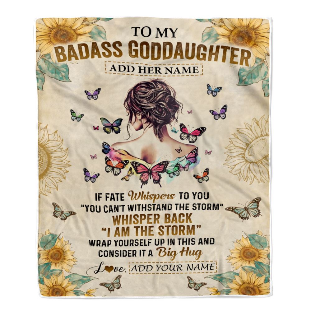 Personalized To My Badass Goddaughter Blanket From Uncle Aunt I Am The Storm Goddaughter Gifts Birthday Graduation Christmas Customized Fleece Blanket | siriusteestore