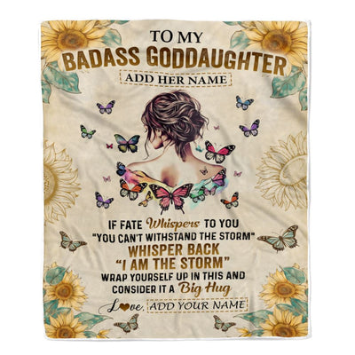 Personalized To My Badass Goddaughter Blanket From Uncle Aunt I Am The Storm Goddaughter Gifts Birthday Graduation Christmas Customized Fleece Blanket | siriusteestore