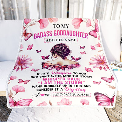 Personalized To My Badass Goddaughter Blanket From Uncle Aunt I Am The Storm Inspirational Strong Women Goddaughter Gifts Birthday Christmas Fleece Blanket Shirt & Hoodie | siriusteestore