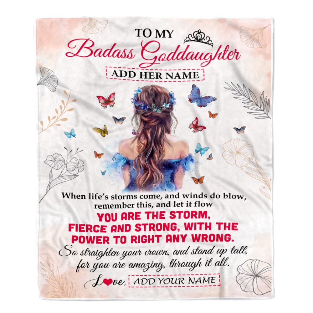 Personalized To My Badass Goddaughter Blanlet From Aunt Uncle Floral Butterfly Goddaughter Birthday Gifts Graduation Christmas Customized Fleece Blanket | siriusteestore