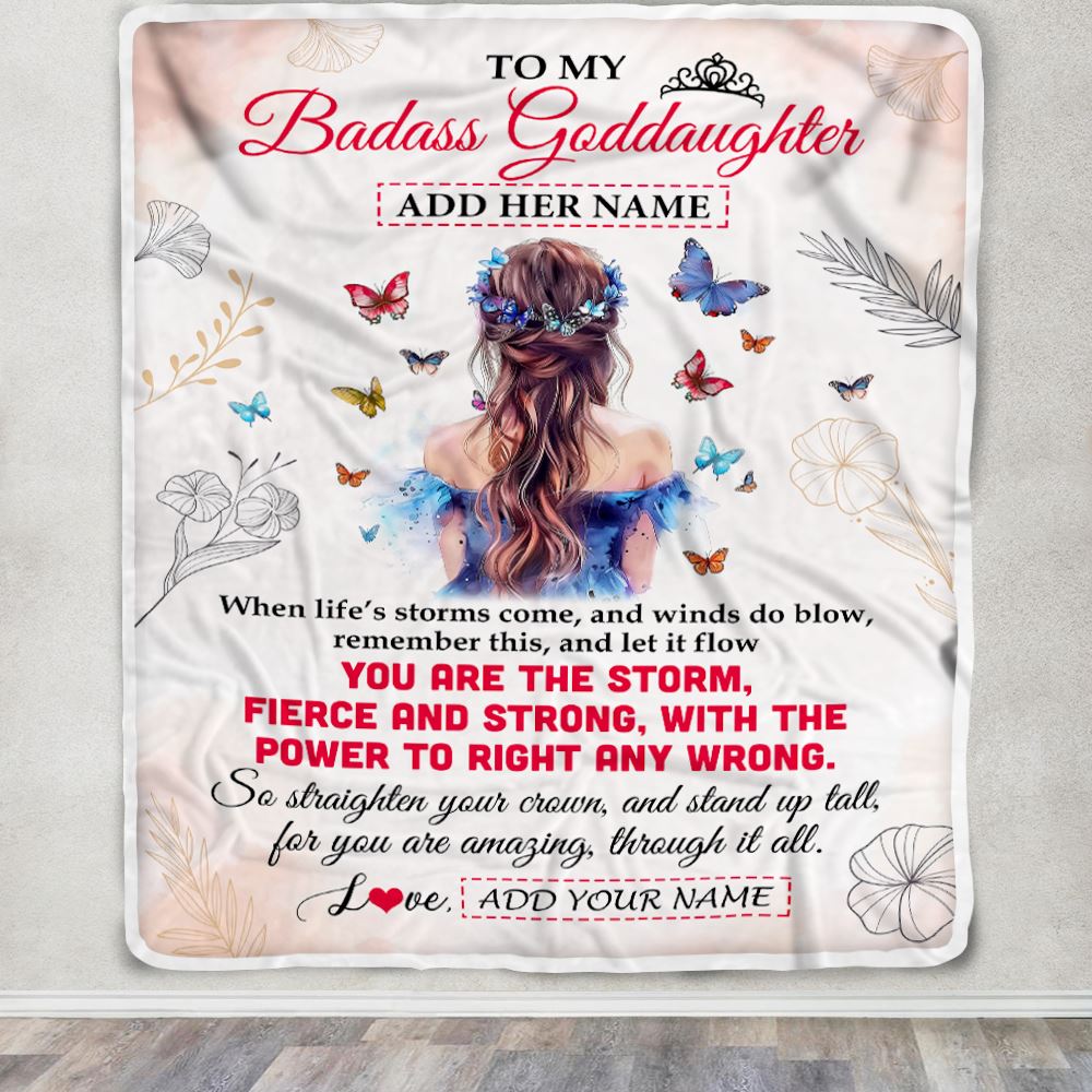 Personalized To My Badass Goddaughter Blanlet From Aunt Uncle Floral Butterfly Goddaughter Birthday Gifts Graduation Christmas Customized Fleece Blanket | siriusteestore